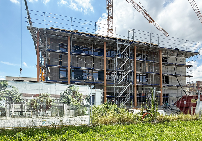 Fortschritte beim dreigeschossigen Holz-Hybridbau in Mühldorf